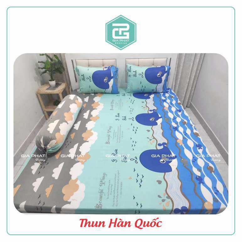 Bộ ga giường Thun Lạnh Hàn Quốc 4 món  (1 ga bọc + 2 vỏ gối nằm + 1 vỏ gối ôm)
