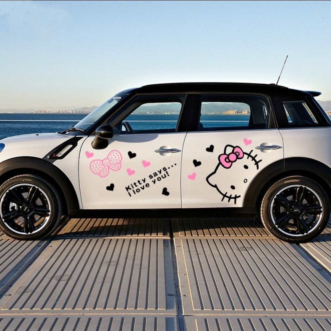 Tem dán hông xe ô tô phong cách Hello kitty, bộ đủ 2 bên