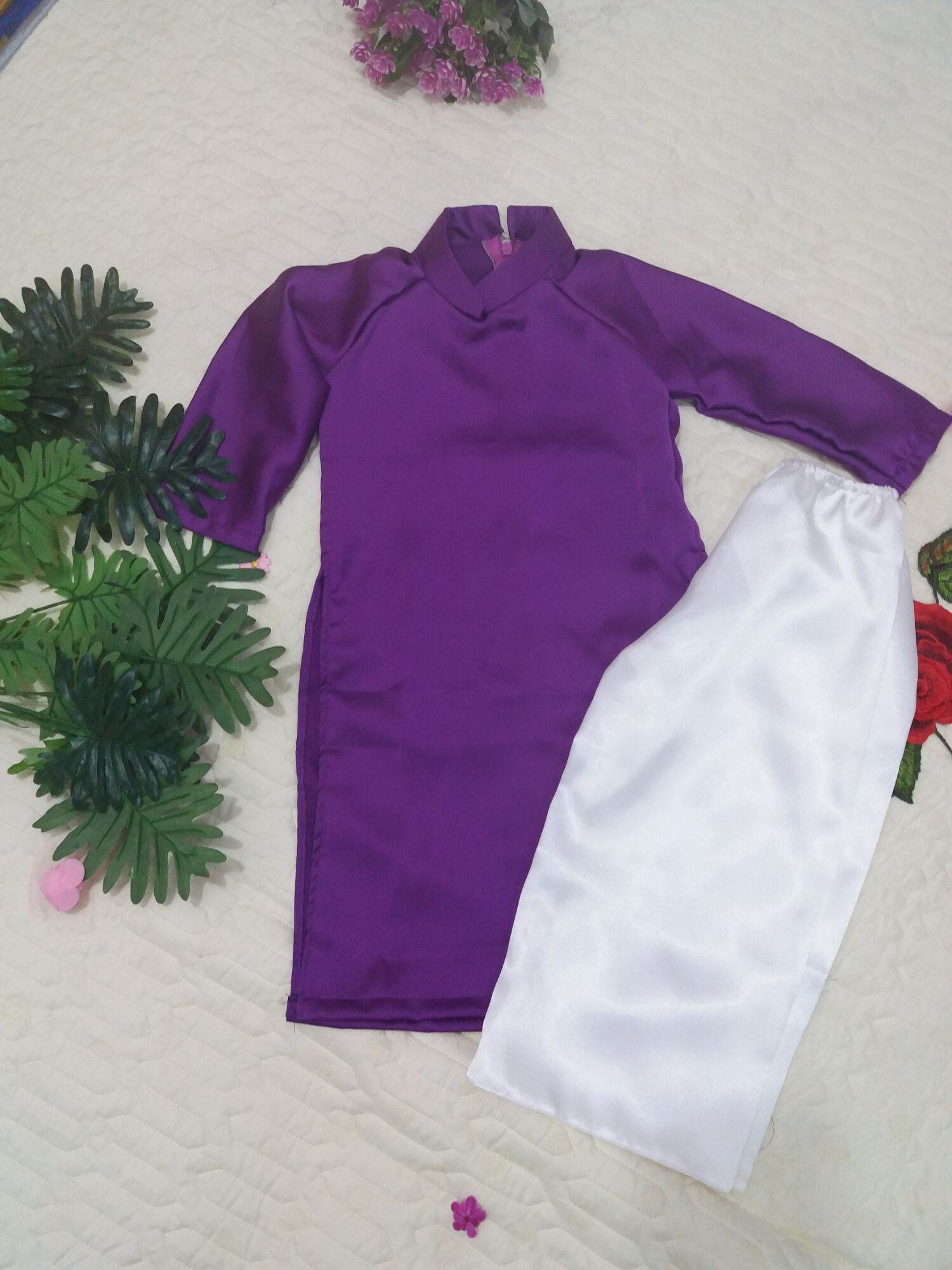 Áo dài lụa satin tím huế