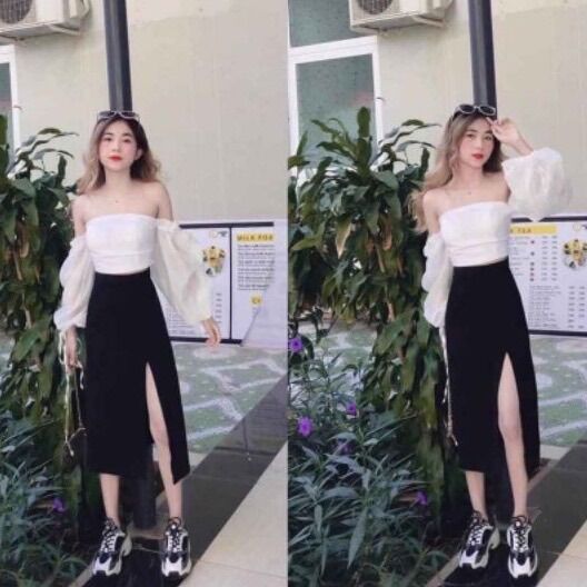 Chân váy xẻ tà dài 1 bên cao cấp XTD