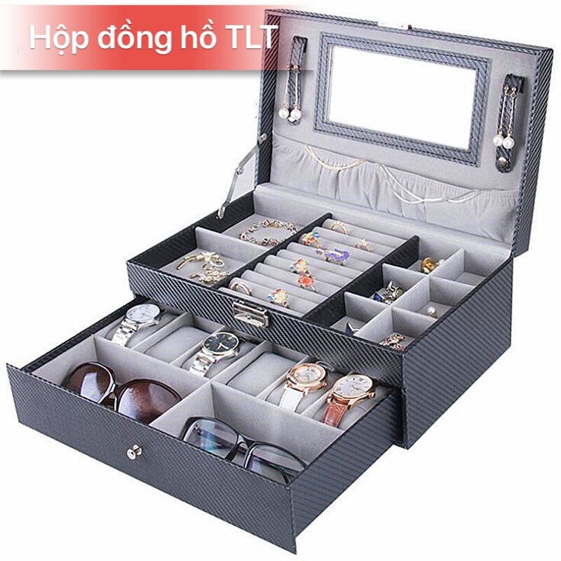 ❤️ MẪU MỚI Hộp đựng đồng hồ trang sức mắt kính 2 ngăn có gương sang trọng