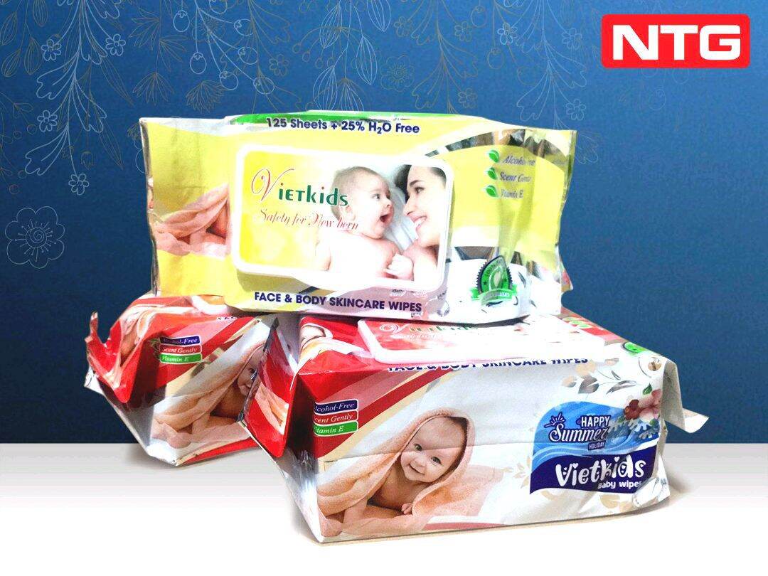 5 Gói baby 125 tờ VIETKIDS hương thơm nhẹ Khăn ướt không cồn dùng được cho bé vải siêu dầy siêu thấm hút KIDS