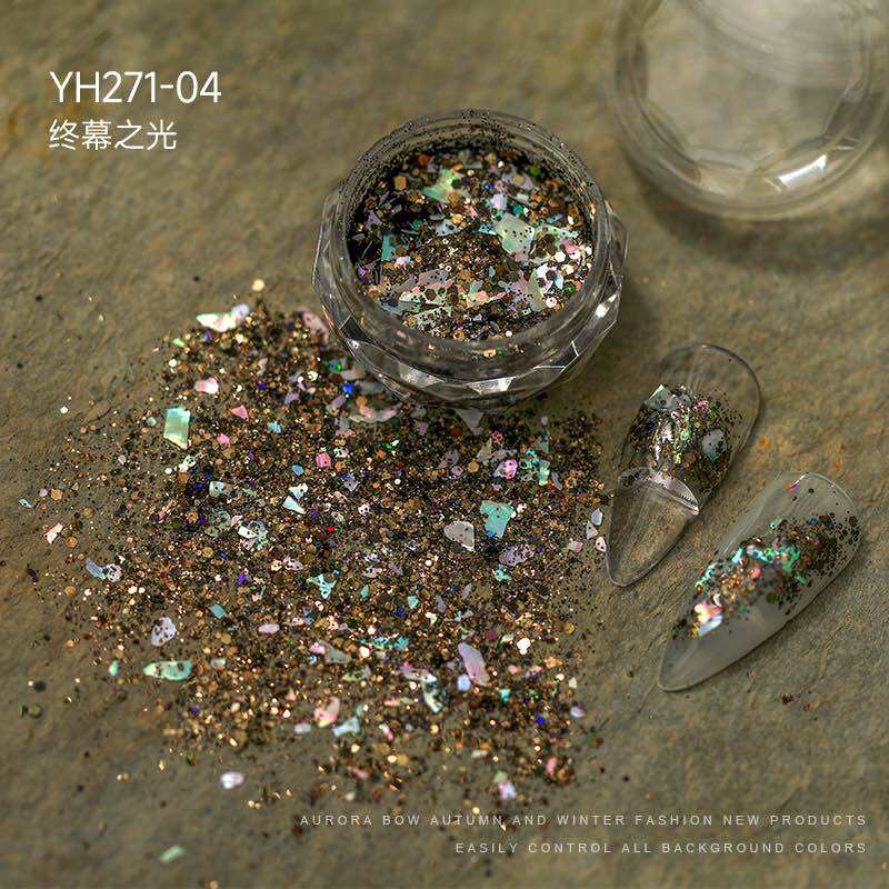 Xà cừ nail - phụ kiện trang trí móng xà cừ vụn mix nhũ