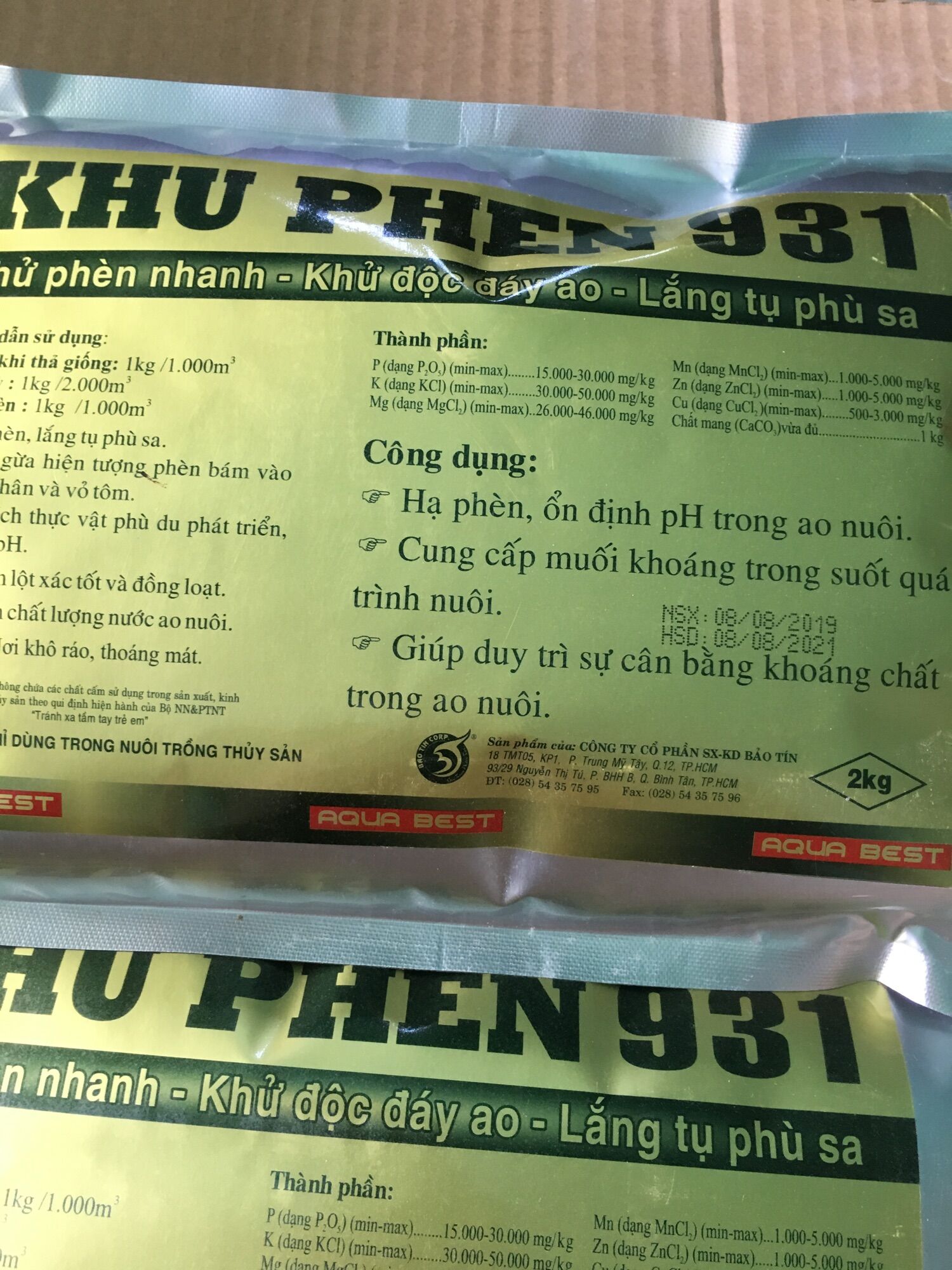 Khử phèn 931 dùng cho nuôi trồng thủy sản