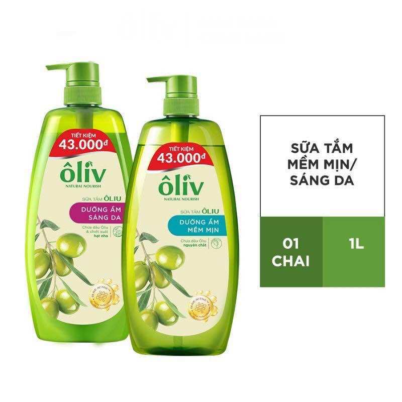 Sữa tắm Ôliv dưỡng ẩm mềm mịn, sáng da chai 1000ml