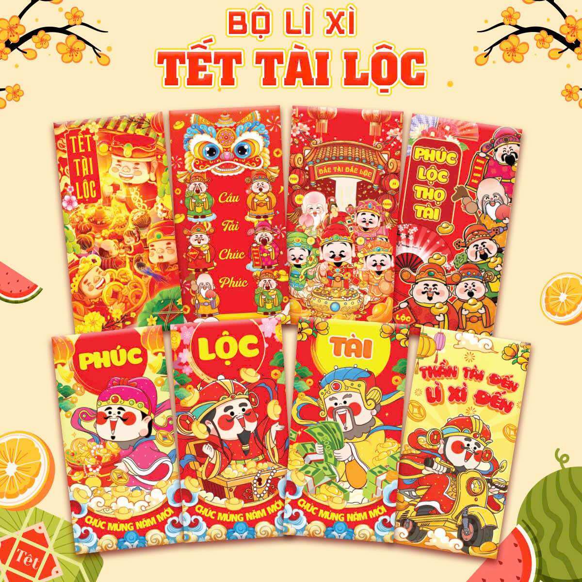 Combo 200 Bao Lì Xì Tết Dễ Thương tài lộc