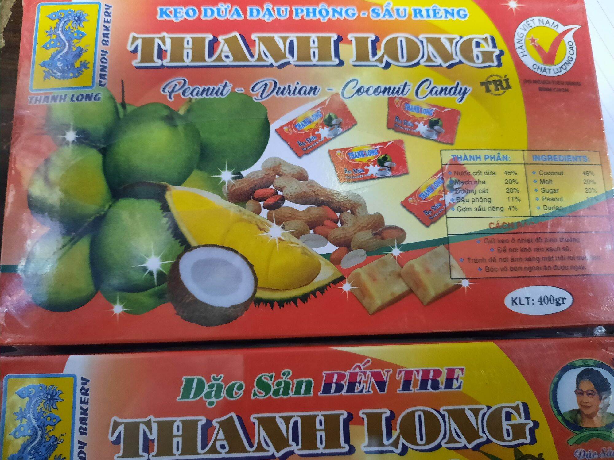 kẹo dừa đậu phộng sầu riêng Thanh Long đặc sản Bến Tre họp 450g