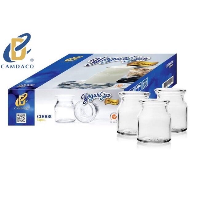 Hộp 12 hủ sữa chua thuỷ tinh camdaco