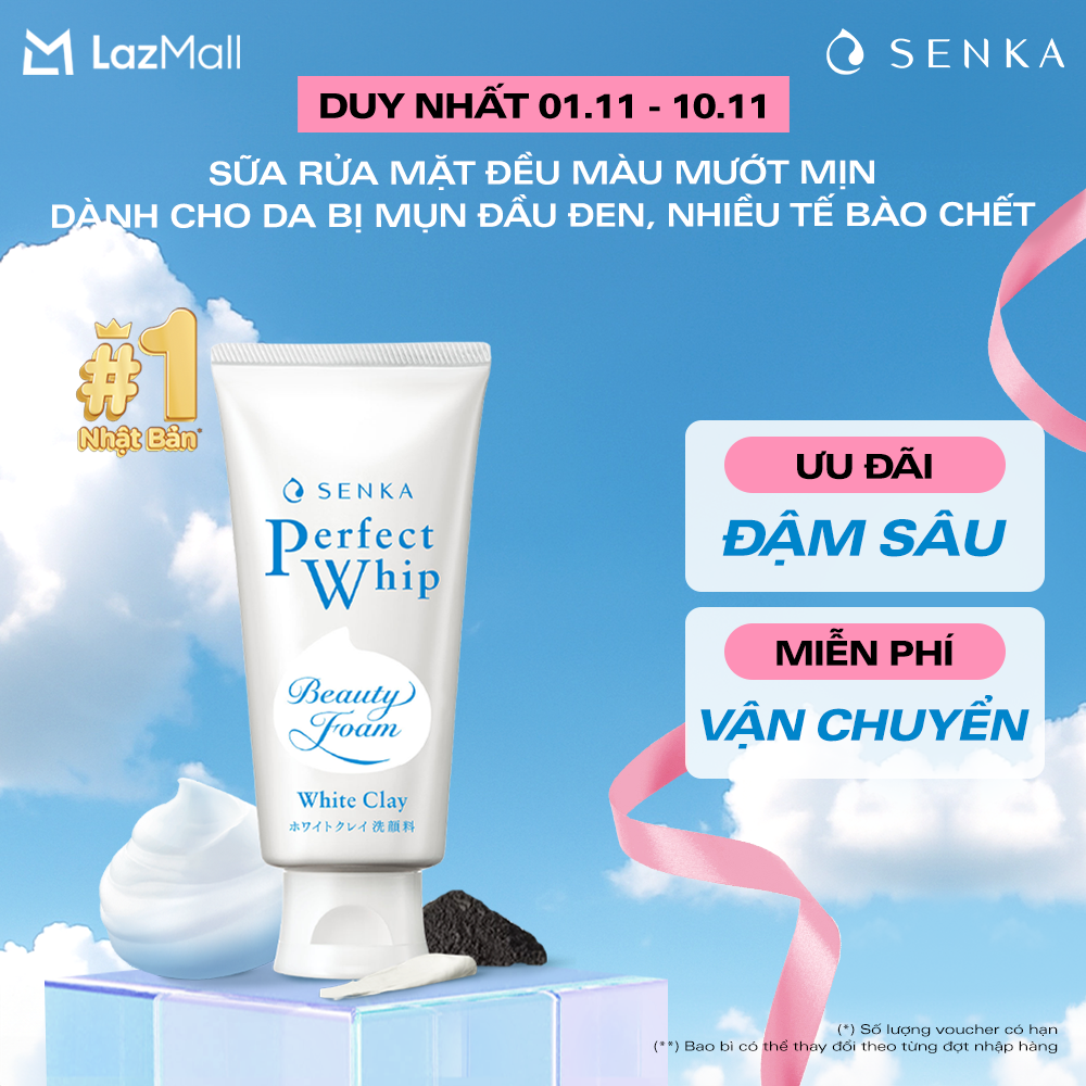 Sữa rửa mặt tạo bọt đất sét trắng tẩy tế bào chết, dưỡng sáng, giảm thâm SENKA PERFECT WHITE CLAY 12