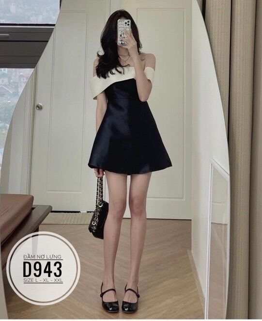 [Ảnh thật] 60-90kg Bigsize ĐẦM NƠ LƯNG TRỄ VAI D943