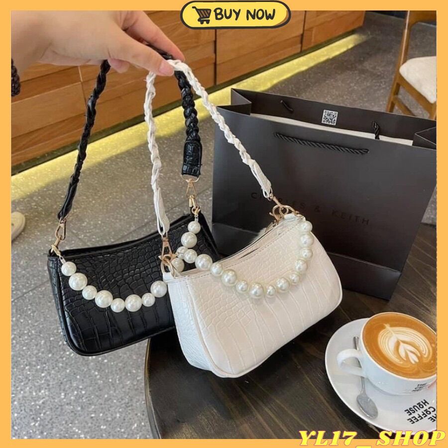 Túi kẹp nách xách tay nữ phối dây ngọc chai hot hit