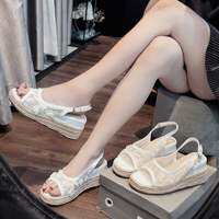 Sandal xuồng cối đế bánh mì ren lưới đế 5cm