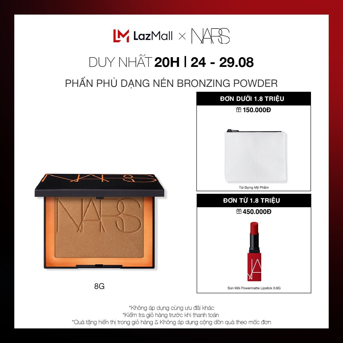 [20H | 24-29.08 | QUÀ TẶNG ĐẾN 450K] Phấn phủ dạng nén NARS Bronzing Powder 8g