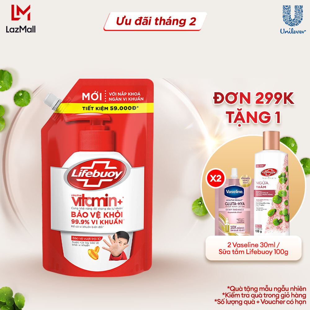 Nước Rửa Tay Lifebuoy Công thức Vitamin+ Bảo Vệ Vượt Trội 10 Túi 1KG