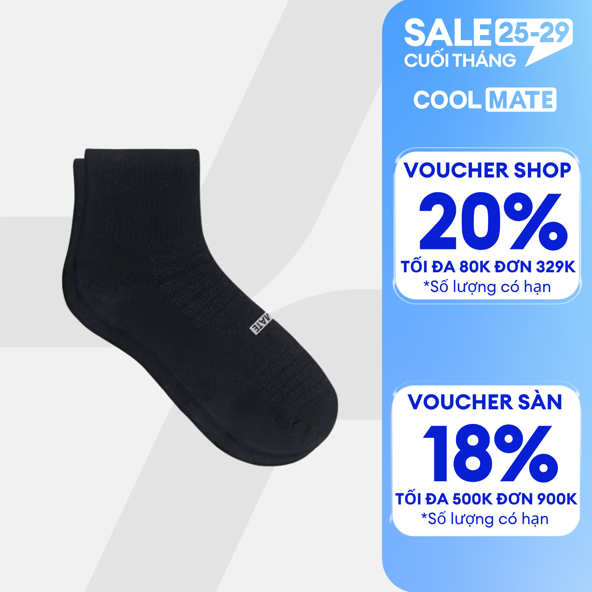 Tất nam nữ unisex cổ trung Cotton thoáng khí khử mùi mới - Coolmate