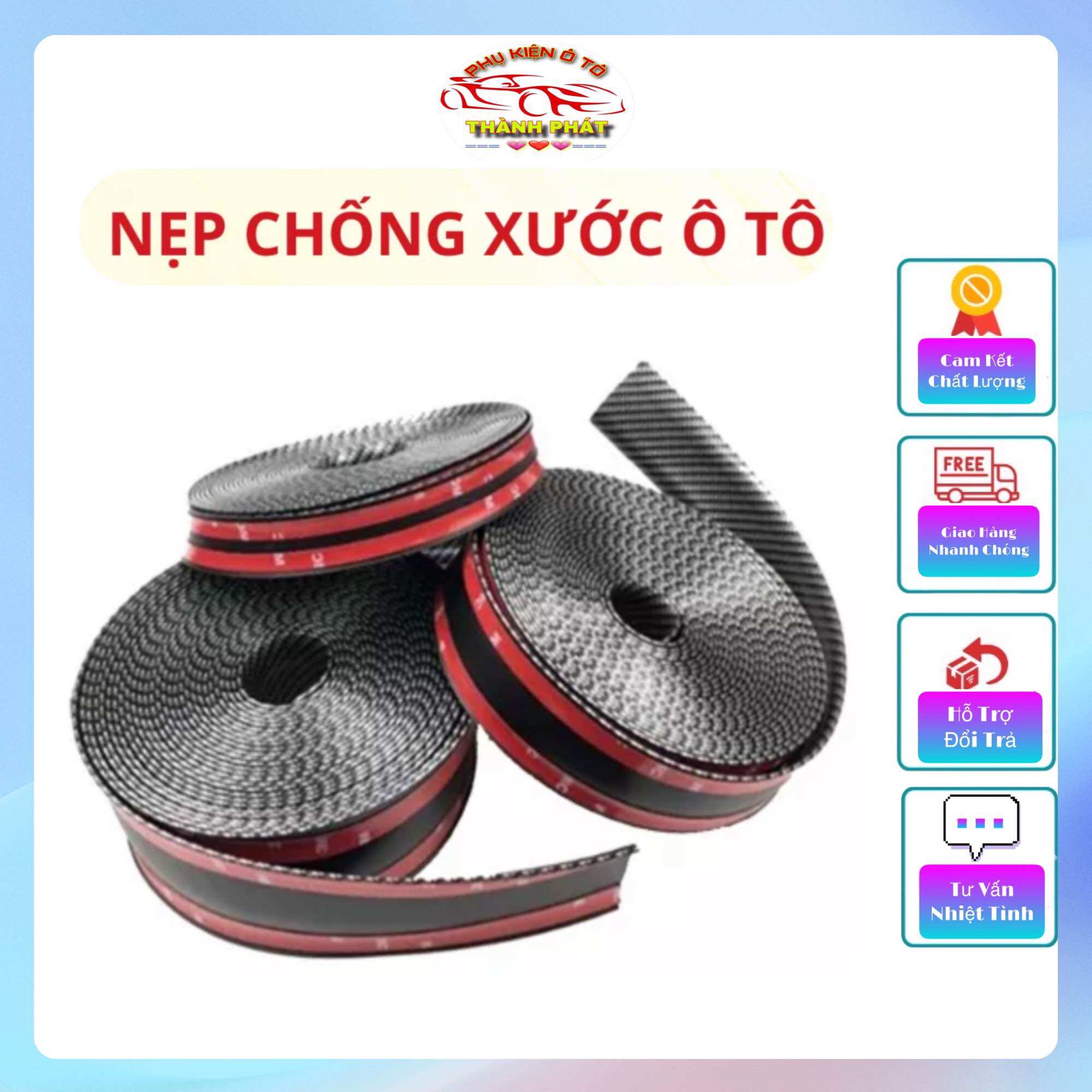[HCM]Cuộn 5 mét nẹp CACBON dán trang trí bảo vệ chống trầy xước bậc cửa bước chân cốp ô tô xe hơi nhiêu kích thước