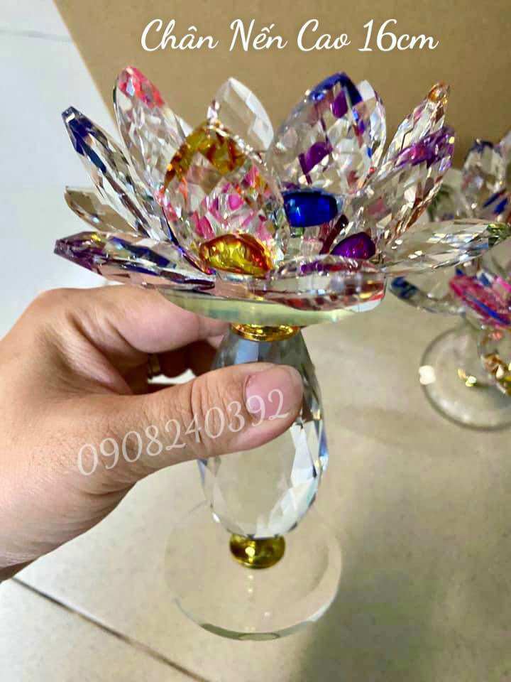 ✨ Đế nến hoa sen pha lê chân cao 16cm - ( 1 Cái )✨