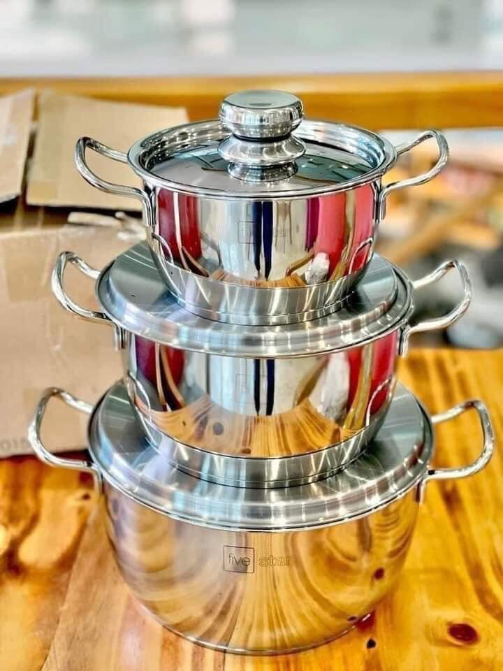Bộ nồi inox 3 đáy five star siêu đẹp ( nắp kính)