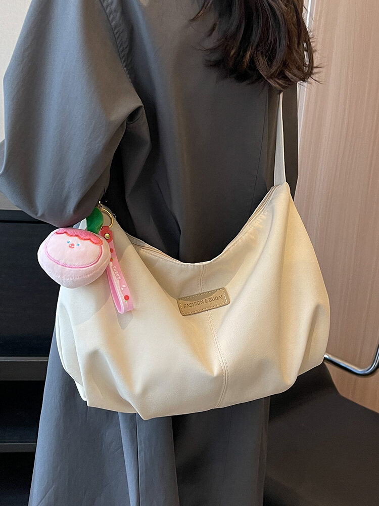 Túi Đeo Chéo Vải Canvas Dung Tích Lớn Thời Trang 2024 Cho Nữ Túi Đeo Vai Đơn Kiểu Bánh Bao Đi Làm Túi Tote Mềm Màu Trơn