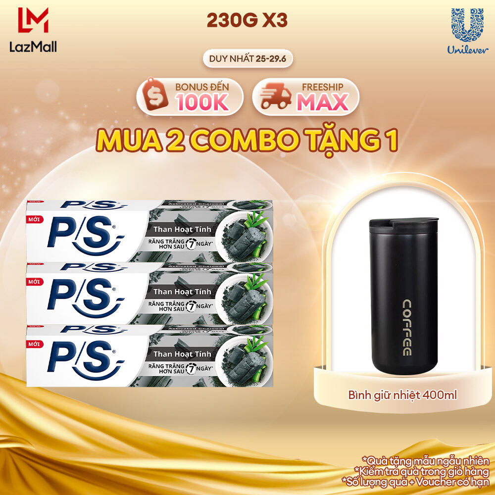 Bộ 3 Kem Đánh Răng P/S Than Hoạt Tính Răng Trắng Hơn Sau 7 Ngày 230g