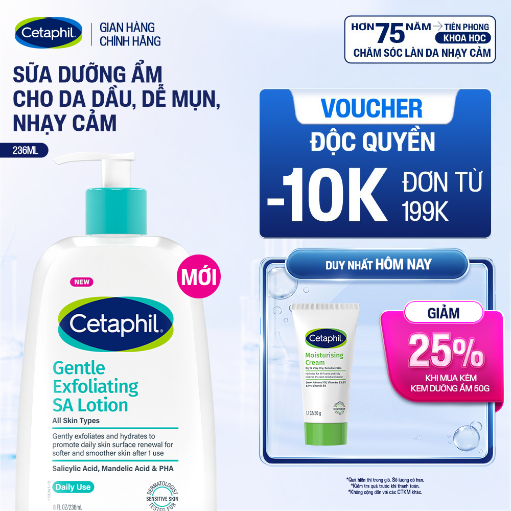 Sữa dưỡng ẩm tẩy tế bào chết cho da mặt và da body CETAPHIL GENTLE EXFOLIATING SA LOTION 236ml