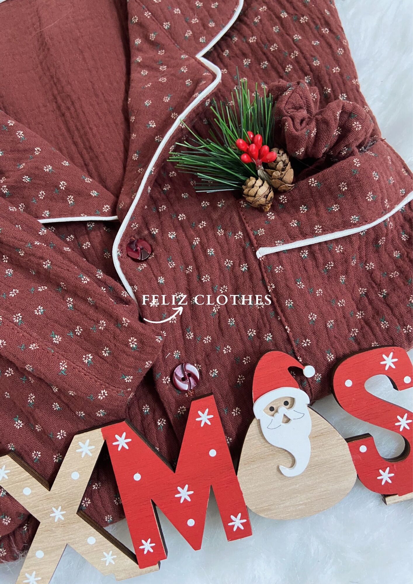 Set pyjama đỏ mận xô muslin cao cấp siêu trắng da