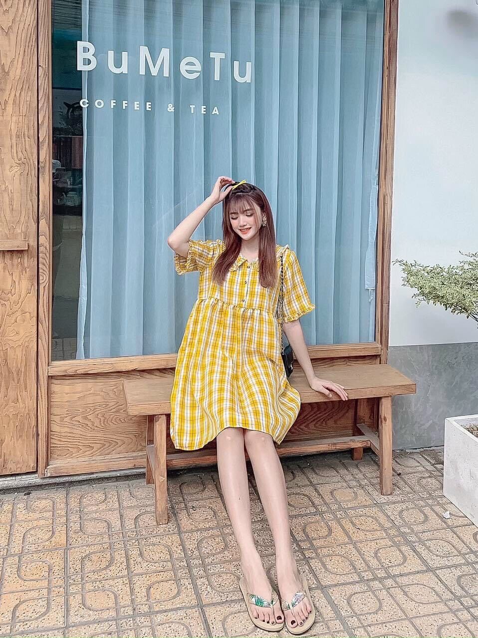 [HCM]Đầm babydoll sơ mi sọc siêu dễ thương
