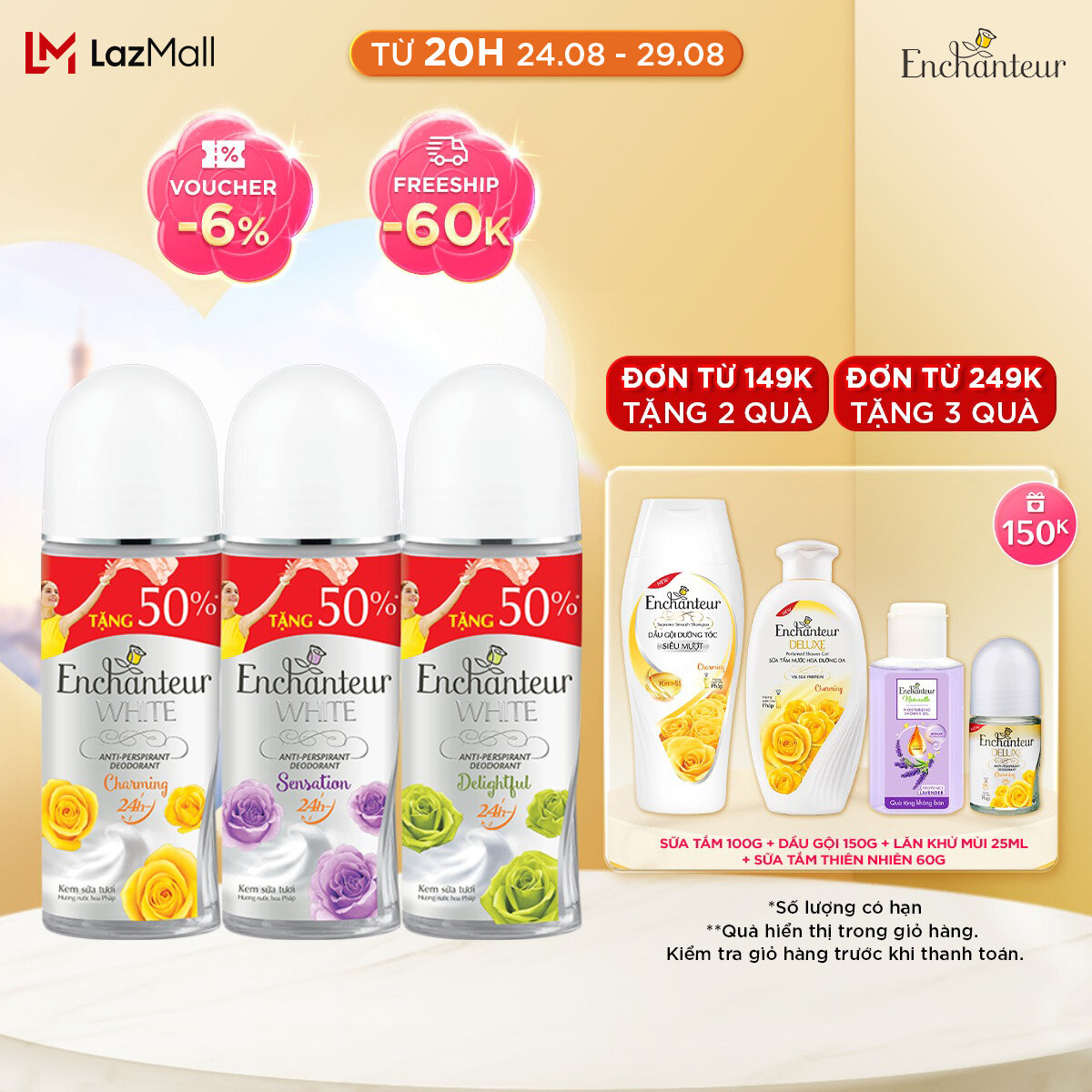 Lăn khử mùi trắng da Enchanteur Charming/ Magic/ Romantic/ Sensation/ Delightful 75ml