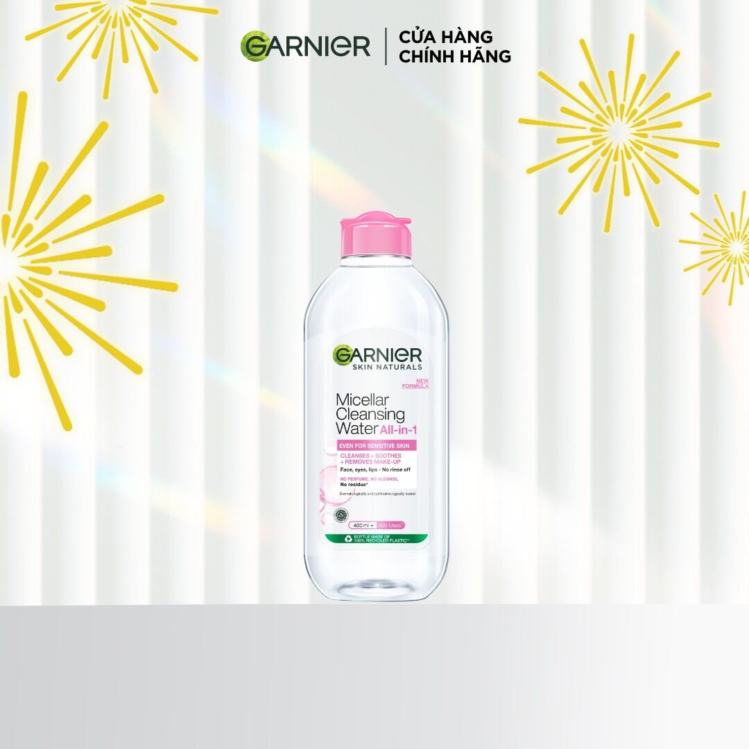 Nước làm sạch và tẩy trang dịu nhẹ sạch sâu dành cho da nhạy cảm Garnier Micellar Cleansing Water 400ml (nắp hồng)