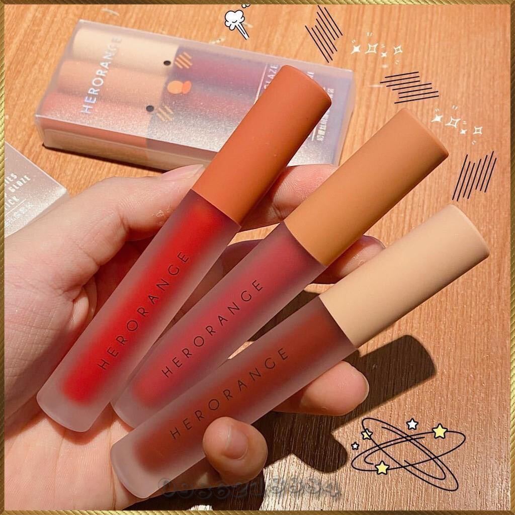 [Hoàn tiền 20%] Set 3 cây son kem lì Herorange Fluffy Lip Glaze trang điểm môi HFL2