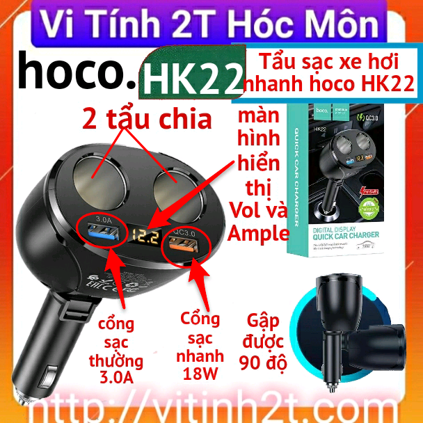 Tẩu sạc nhanh xe hơi 4in1 qc3.0 2 cổng usb 2 cổng chia tẩu