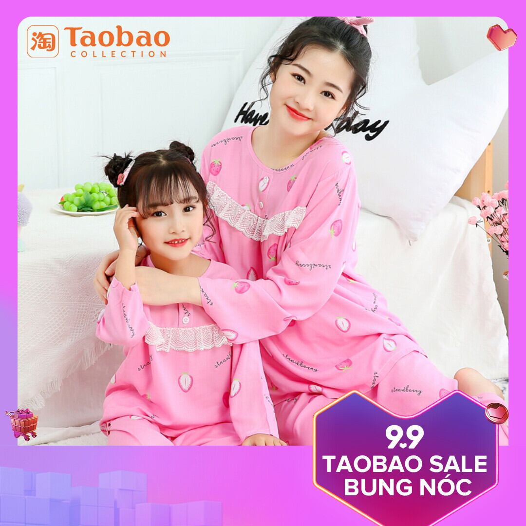 Đồ ngủ bé gái trang phục gia đình mẹ con gái dài tay mẫu mỏng mùa hè bộ đồ mặc nhà trẻ em bé gái lớn nhỡ bé gái lụa cotton