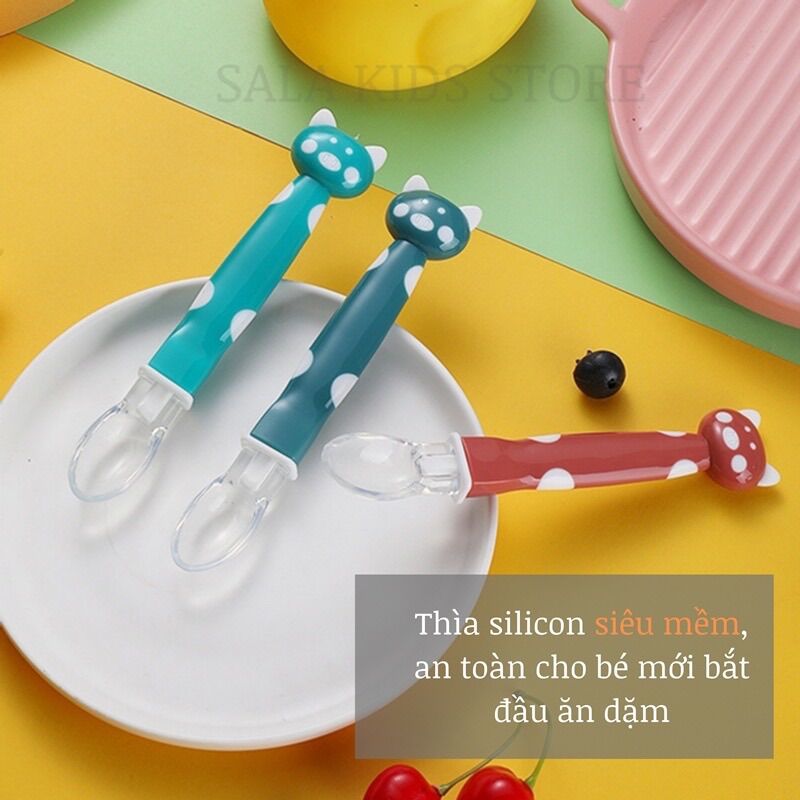 Thìa silicon ăn dặm đầu mèo_thìa mềm cho bé ăn dặm