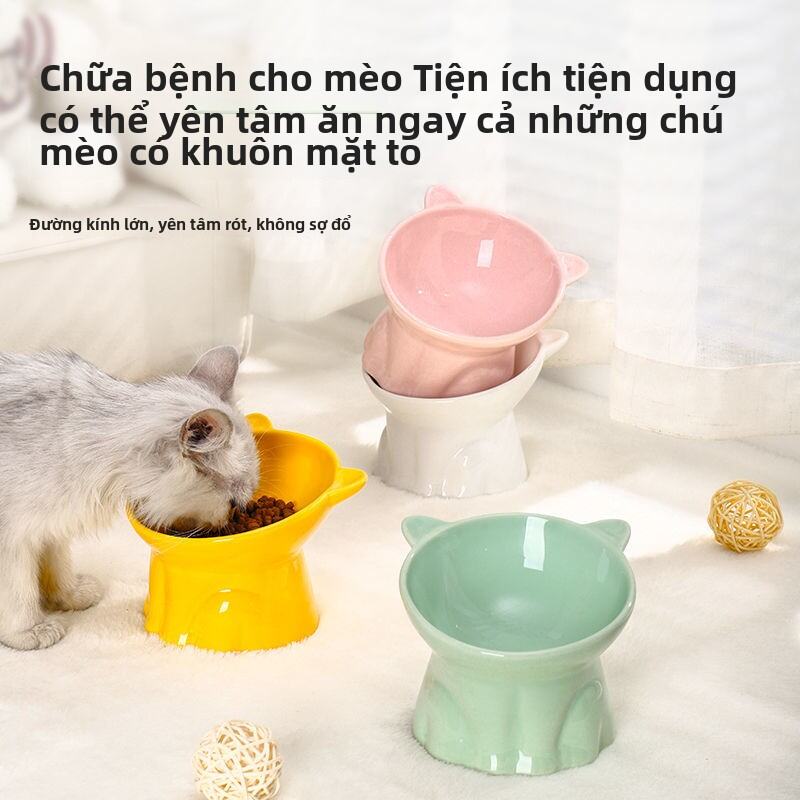 Bát Ăn Cho Mèo Bằng Gốm Sứ Màu Đen Dễ Thương, Chân Cao, Chống Trượt, Bát Nước Cho Chó Và Mèo, Đồ Dùng Cho Thú Cưng
