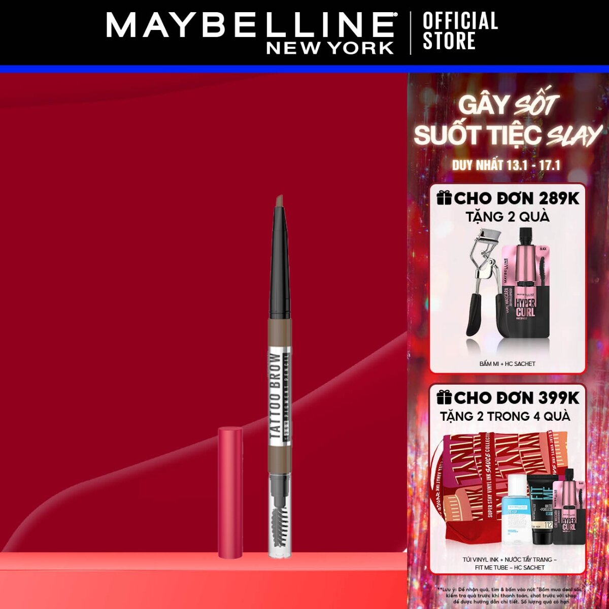 Chì Kẻ Mày 36H Lâu Trôi, Kháng Nước, Dễ Kẻ, Chuẩn Màu Tattoo Brow Maybelline New York Pigmented Pencil 0.2g