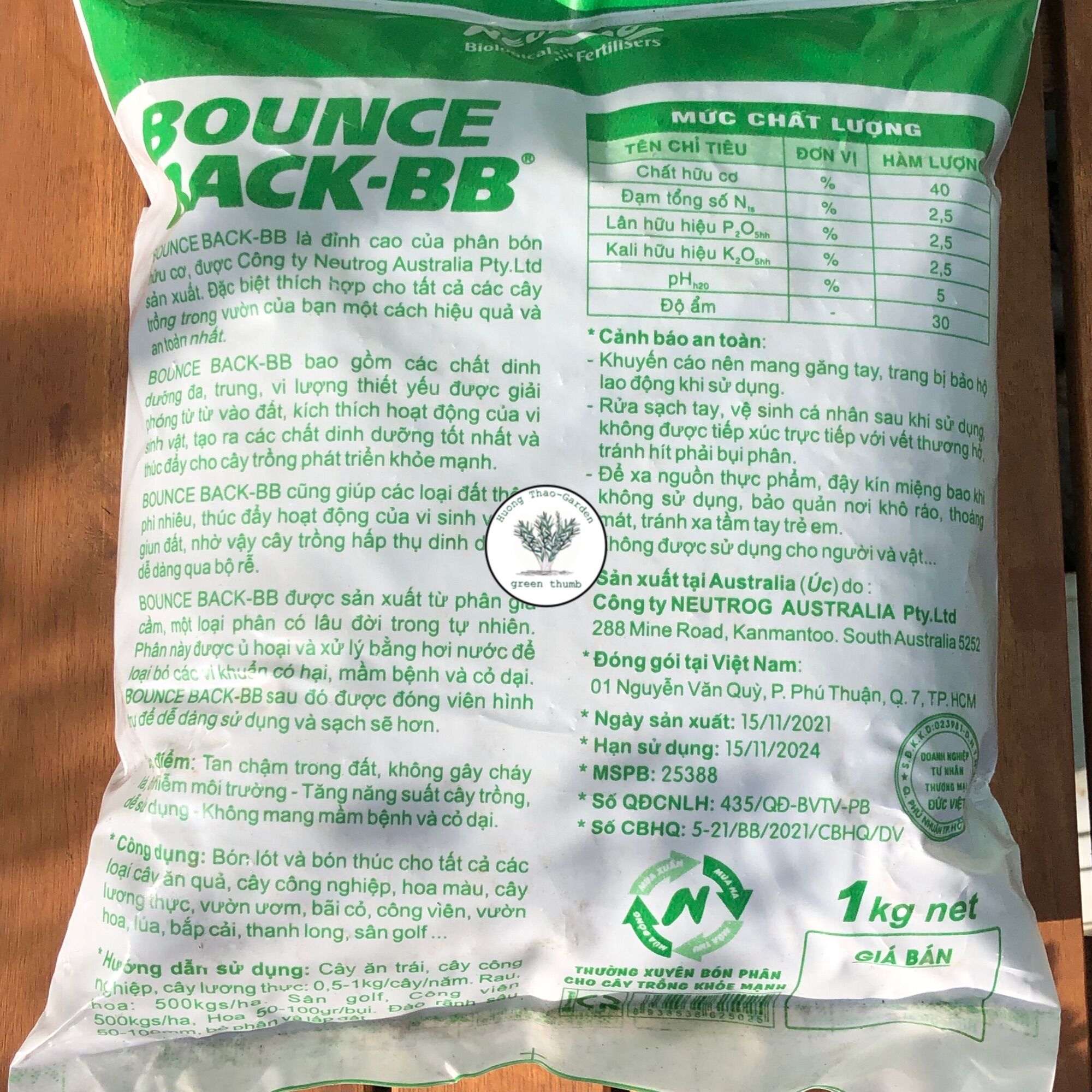 Túi 1kg Phân Hữu Cơ Đậm Đặc Úc - Bounce Back