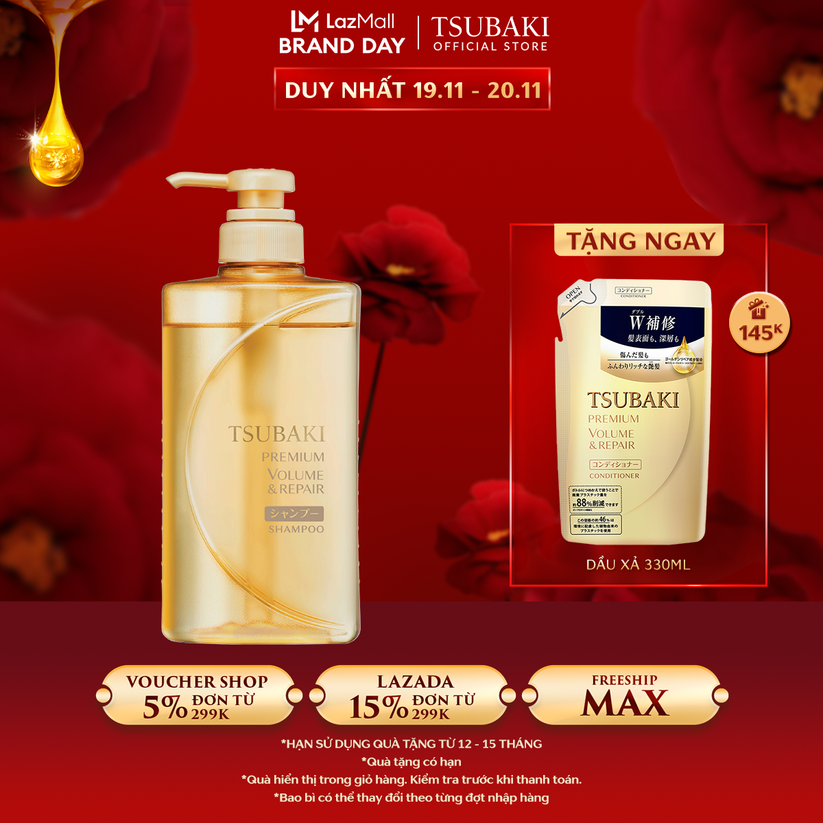 [HSD DƯỚI 12 THÁNG] Dầu gội Phục hồi hư tổn ngăn rụng tóc Tsubaki Premium Repair Shampoo 490ml