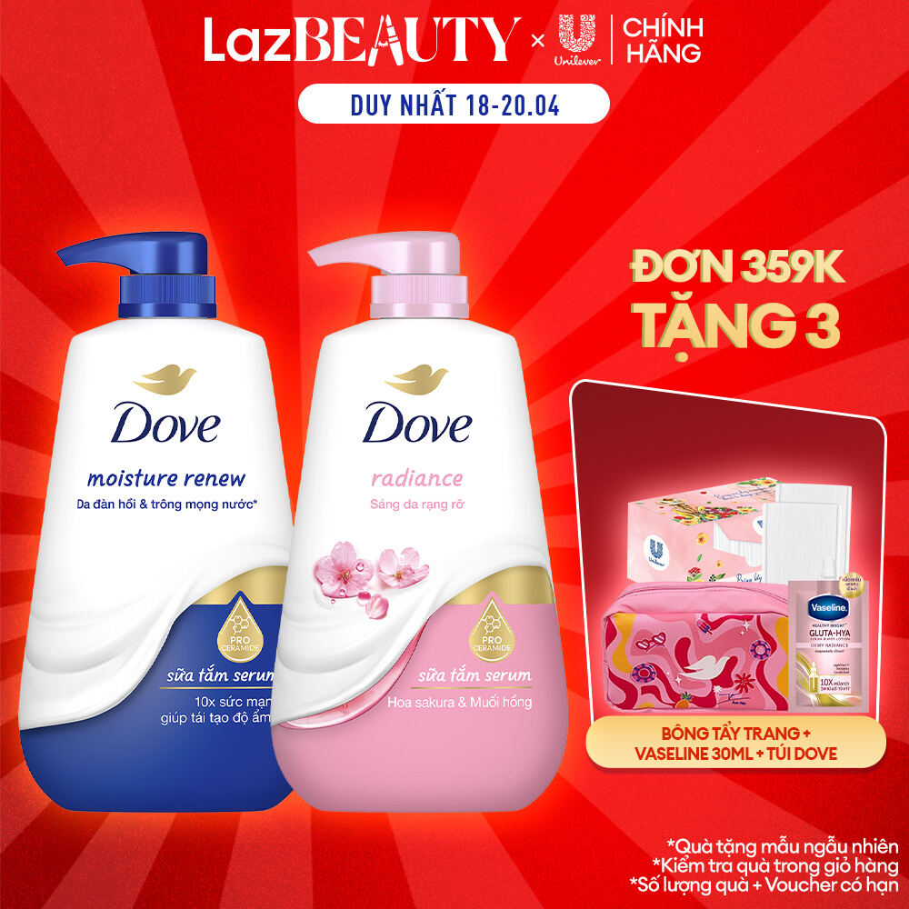 Combo 2 chai sữa tắm dưỡng thể Dove Dove Deep Moisture Dưỡng ẩm chuyên sâu và Sakura Blossoms Da mịn hương hoa 500g/chai (bao bì tùy lô nhập hàng)