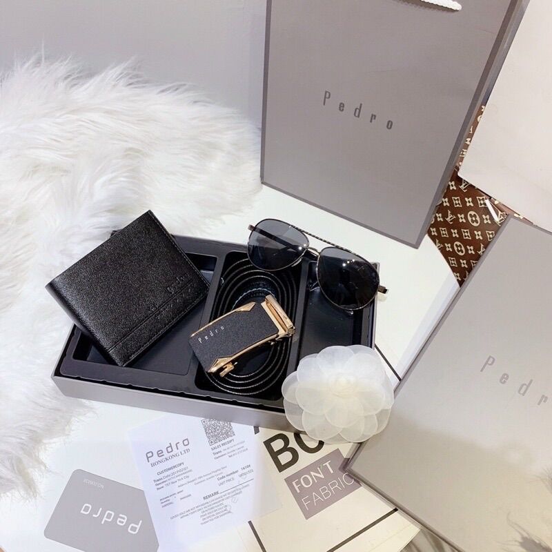 [Fullbox + Túi giấy] Combo pedro ví + thắt lưng + mắt kính nam,