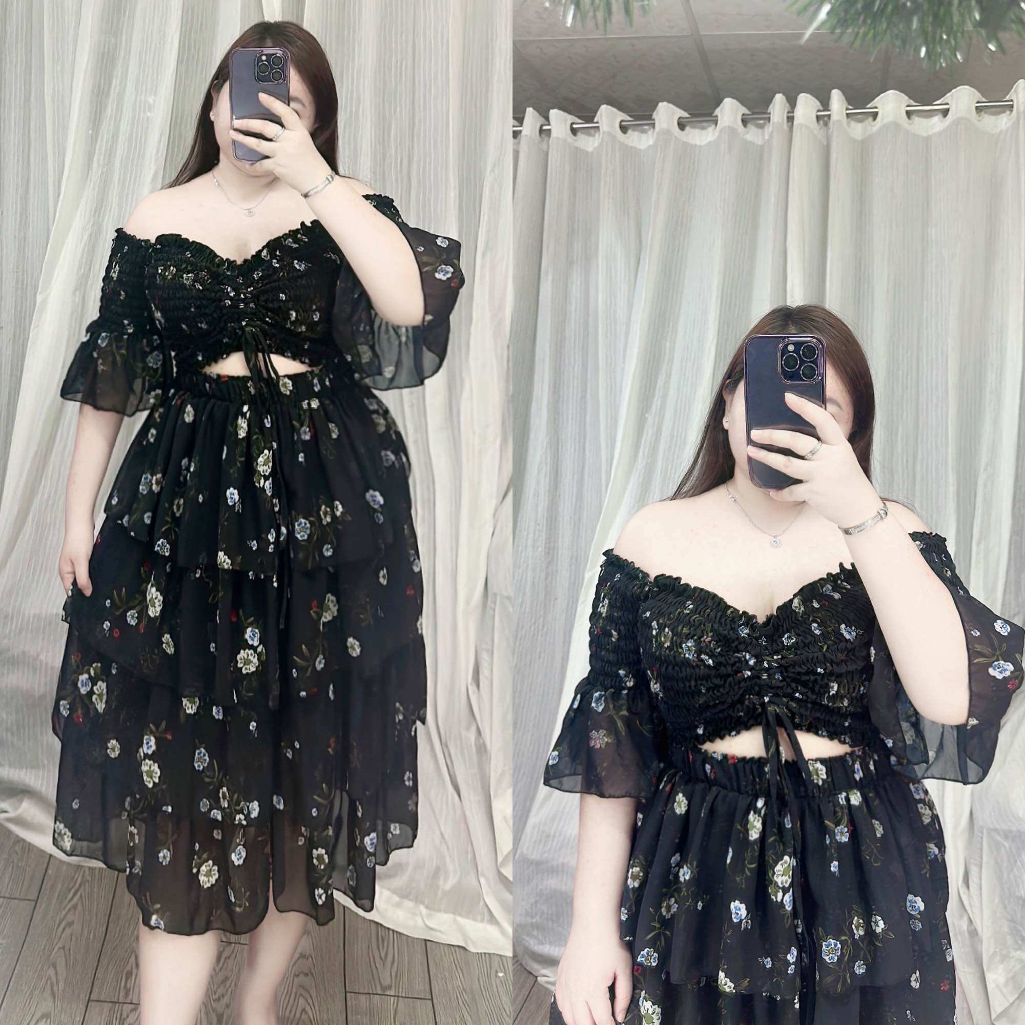 [Bigsize 65-95kg] Set áo rút chân váy 4 tầng