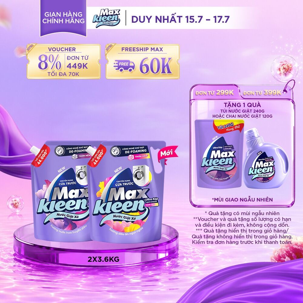 Combo 2 Nước giặt xả cho máy giặt cửa trước 3.6kg: Hương Nước Hoa Huyền Diệu + Hương Dấu Ấn Ngọt Ngào