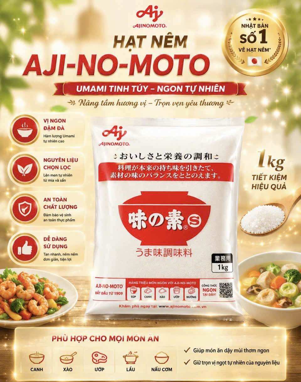 Hạt nêm bột ngọt Ajinomoto 1kg vị umami tinh túy nguyên từ thiên nhiên.