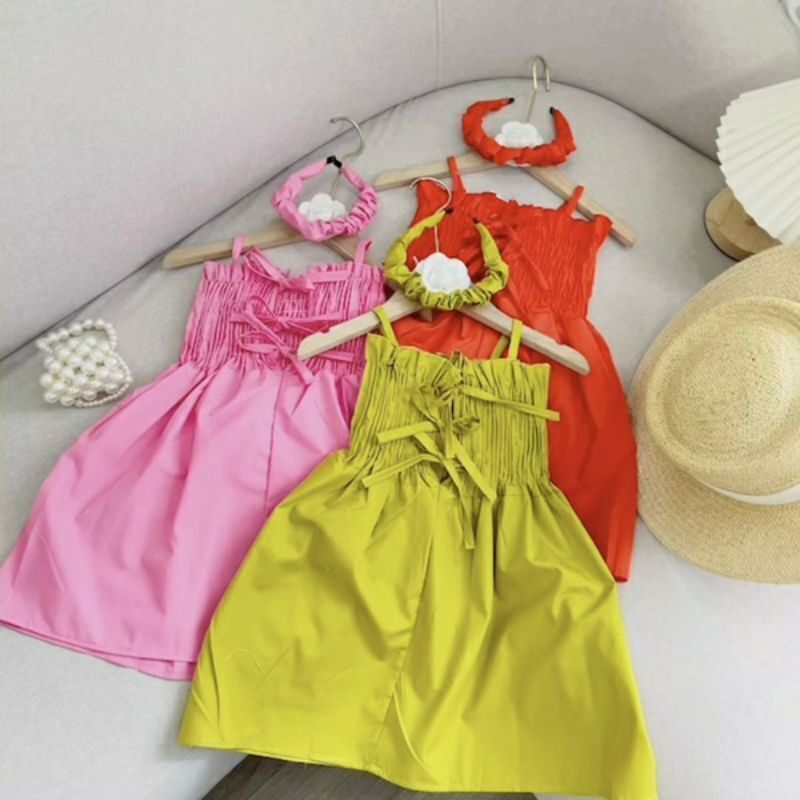 Váy - Đầm 2 dây bé gái kèm cài tóc xinh xắn size 8ky - 32ky