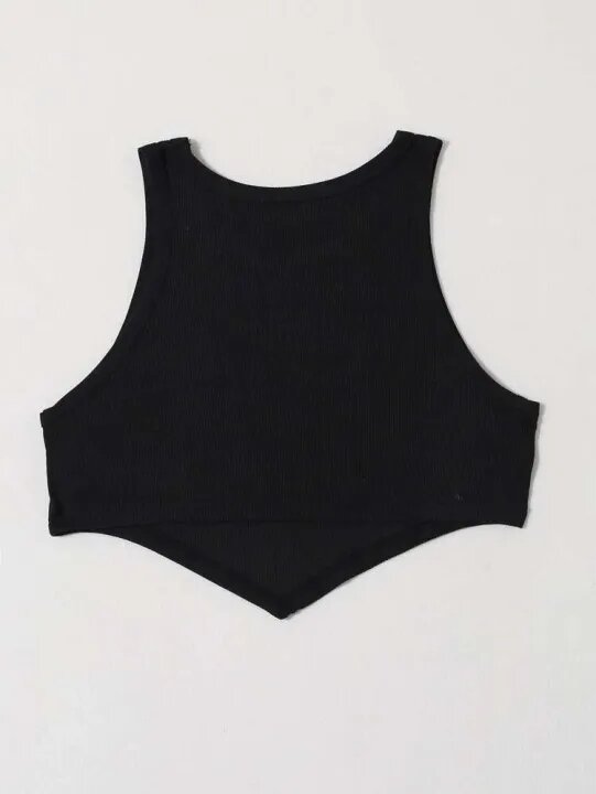 Áo croptop cổ tròn sát nách tà nhọn