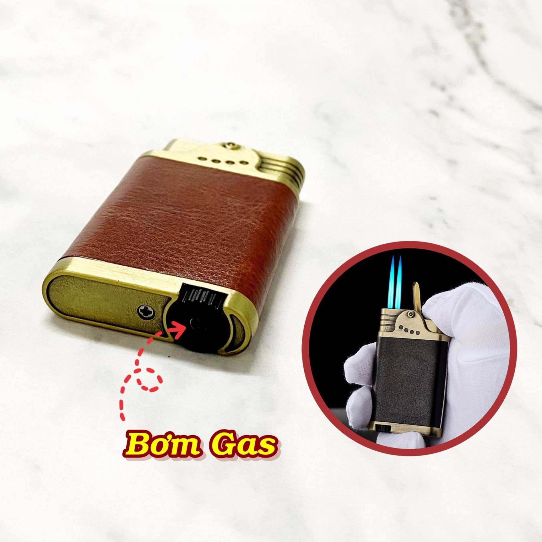 Bật Lửa Khè 2 Tia Thân Bọc Da - xài gas