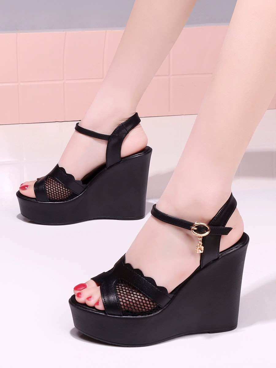 Sandal cao gót quai phối lưới(12p)