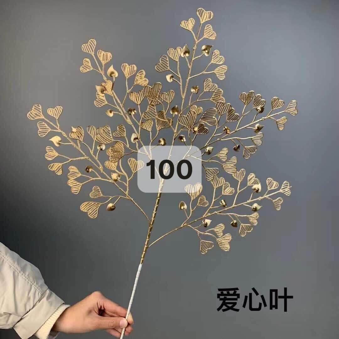 Cành đào đông Cành rẻ quạt cành điểm phủ vàng deco trang trí