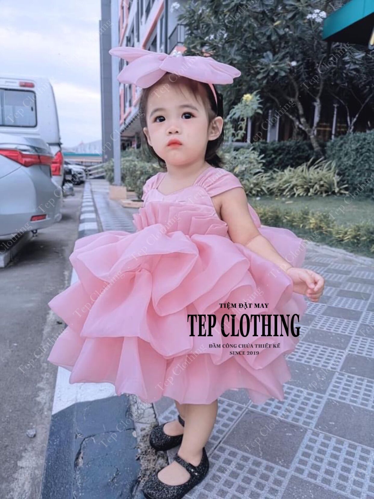 Glenda váy đầm công chúa tep clothing ba tầng hồng ruốc - hình thật
