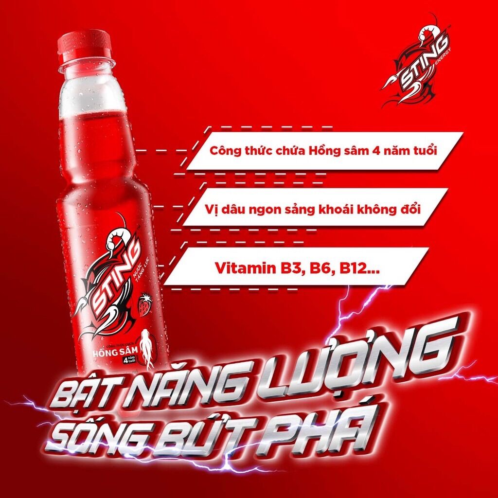 Thùng 24 Chai Nước Tăng Lực Sting Dâu (330ml/chai)
