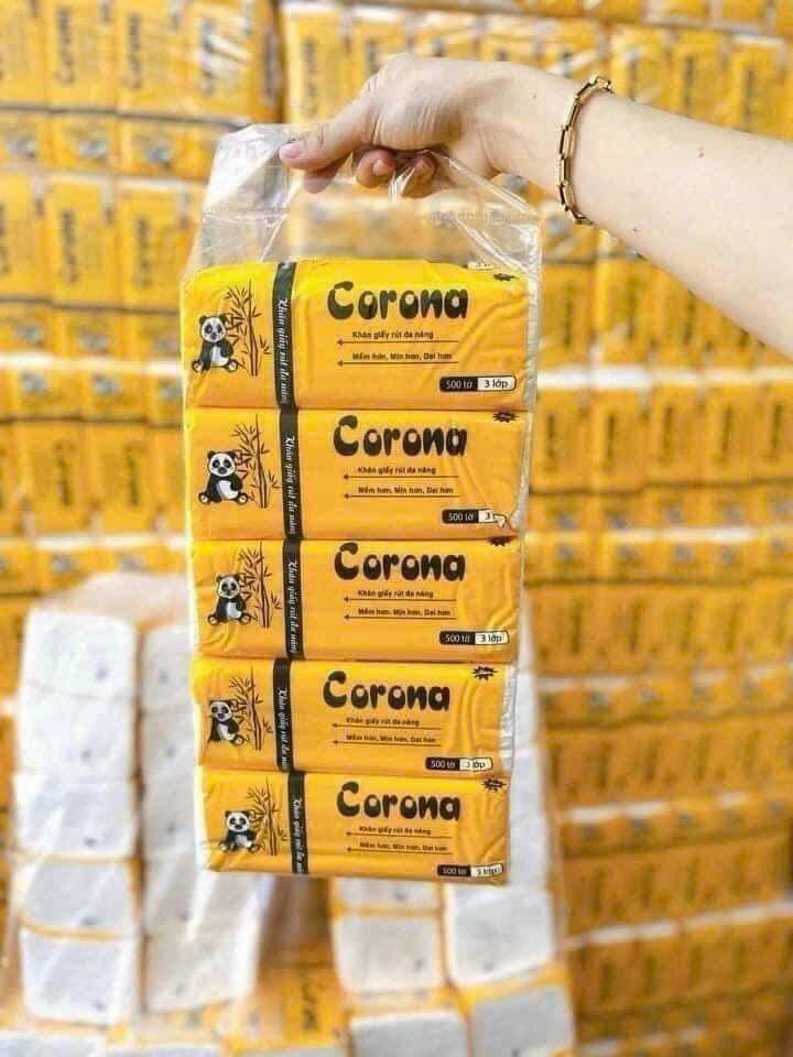 Combo 5 gói khăn rút gấu trúc Corona 500 tờ 3 lớp